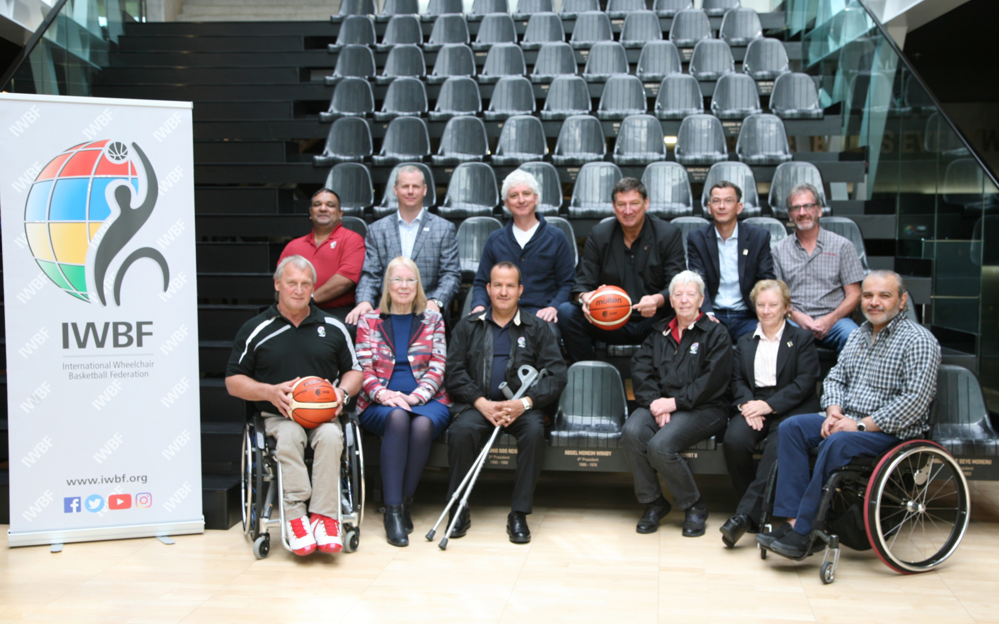 The IWBF Executive Council present the new branded Molten basketballs ©IWBF