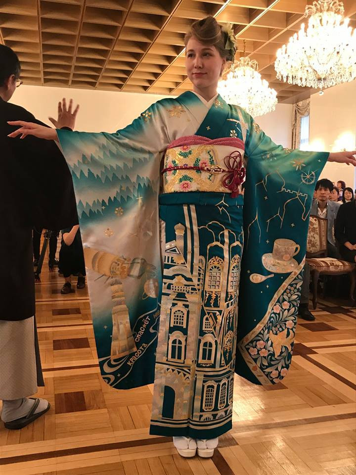 Russian model Mardanova Asiya wore the first kimono produced for a country competing at the 2020 Olympics in Tokyo - eventually it is hoped one will be made for all 206 nations taking part in the Games ©Facebook