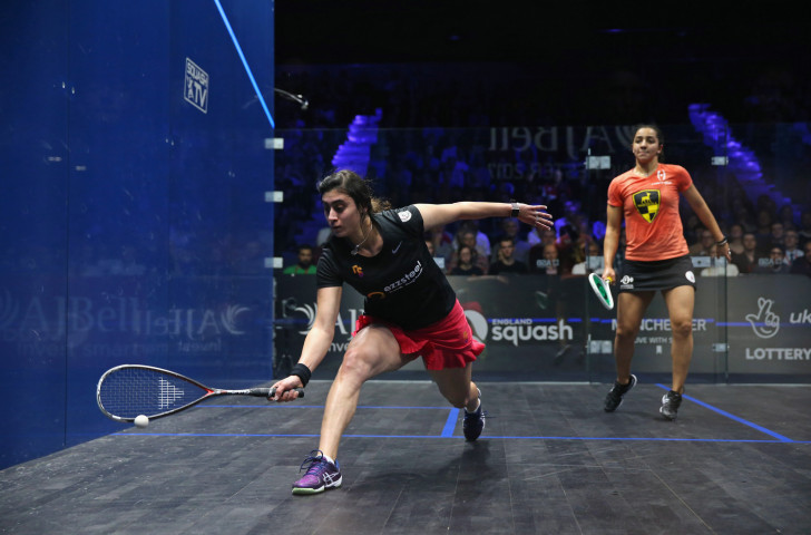 Egypt's world number one Nour El Sherbini, pictured winning the PSA World Championship in El Gouna last year, made a winning start on the same court at the first women's event in the El Gouna International ©Getty Images