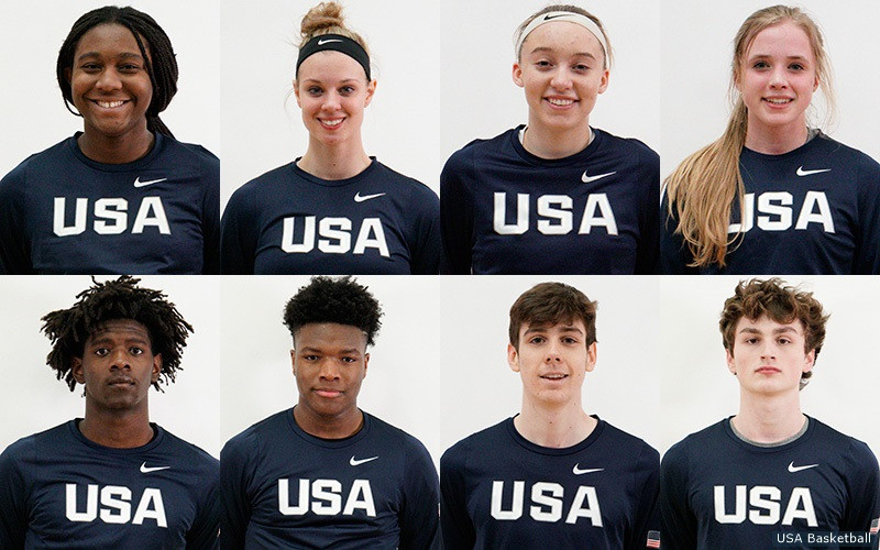 Aliyah Boston, Samantha Brunelle, Paige Bueckers, Hailey Van Lith, Dudley Blackwell, Jyare Davis, Patrick McCaffery and Carson McCorkle will represent the USA in 3x3 basketball at Buenos Aires 2018 ©USA Basketball