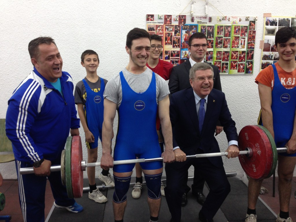 IOC President Thomas Bach visited a group of weightlifters in Kosovo in 2015 and has warned the Olympic Movement will not tolerate countries being barred from competing on political grounds ©IWF