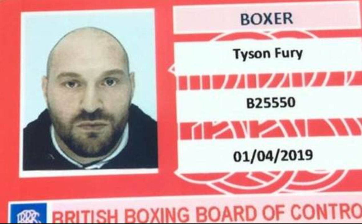 Britain's former world heavyweight boxing champion Tyson Fury has taken to social media to show off his new boxing licence ©Tyson Fury/Instagram
