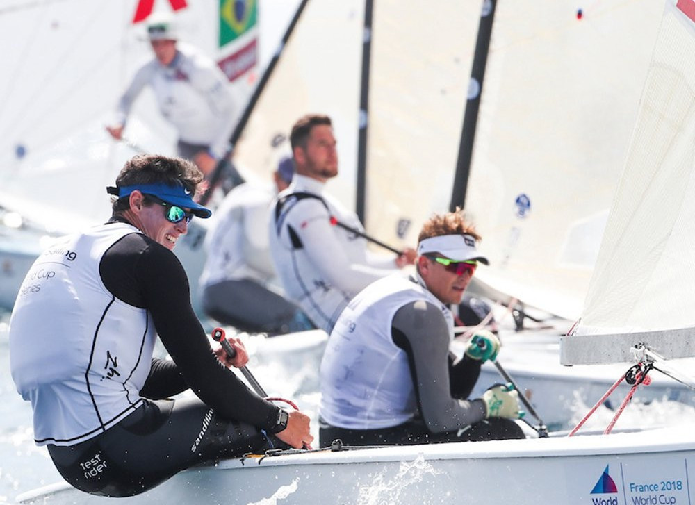 Jonathan Lobert was one of numerous French success stories on day one of the Sailing World Cup in Hyères ©World Sailing/Twitter