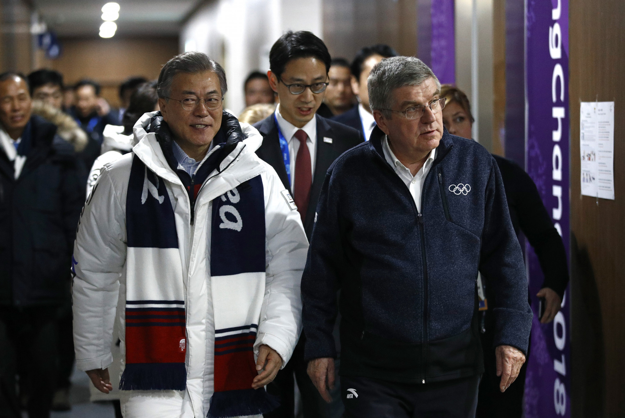 Moon Jae-in joined Thomas Bach in attending the Pyeongchang 2018 Closing Ceremony ©Getty Images