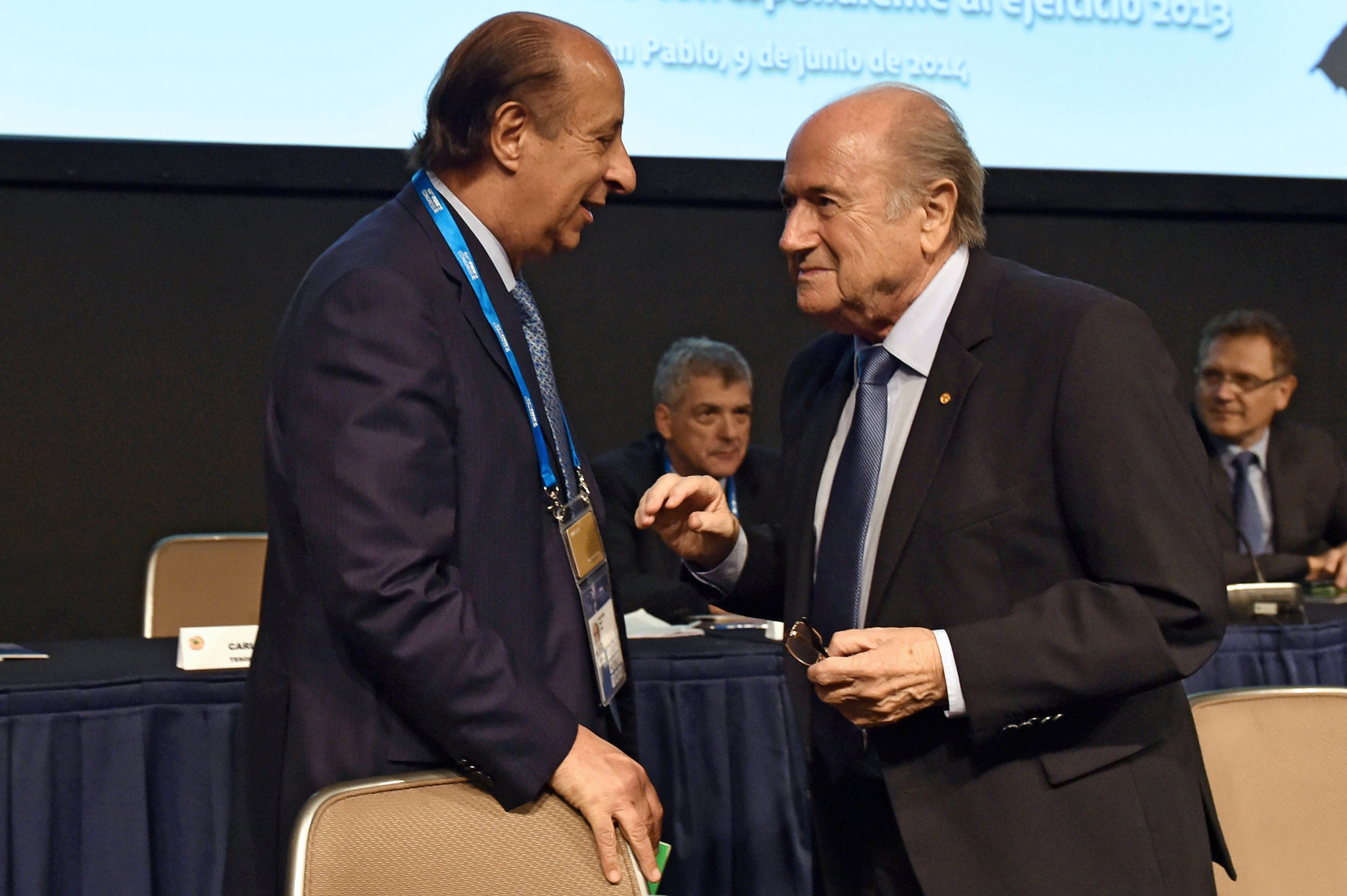 Marco Polo Del Nero, left, pictured with then-FIFA President Sepp Blatter in 2014 ©Getty Images