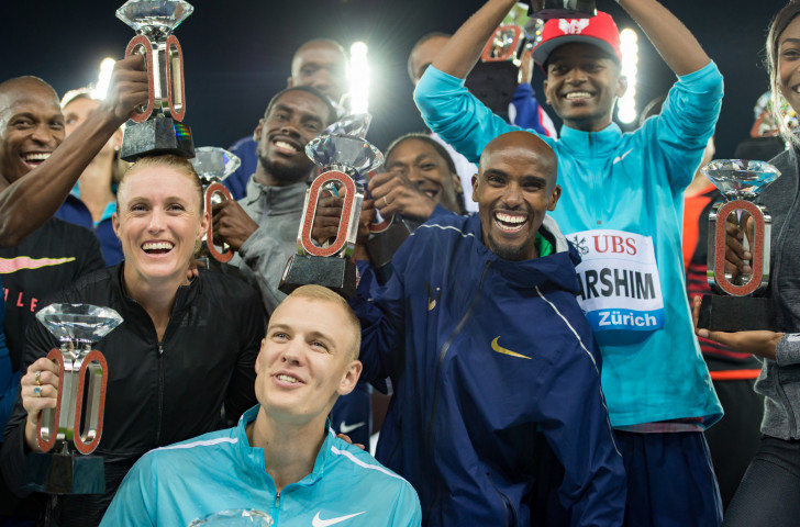 Winning athletes display their Diamond Trophies after last year's Diamond League final n Zurich ©Getty Images  