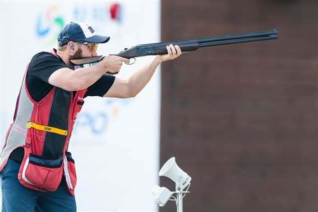 US skeet shooter Vincent Hancock equalled the world record again in winning World Cup gold in Changwon ©ISSF