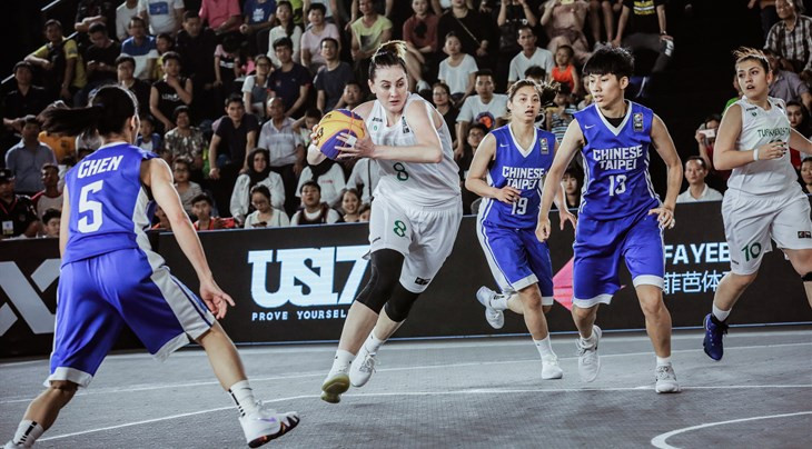Turkmenistan's Ayna Gokova, centre, finished top scorer in the women's event on the opening day of the main draw of the 3x3 Asia Cup, with 18 points, but her team were knocked out ©FIBA