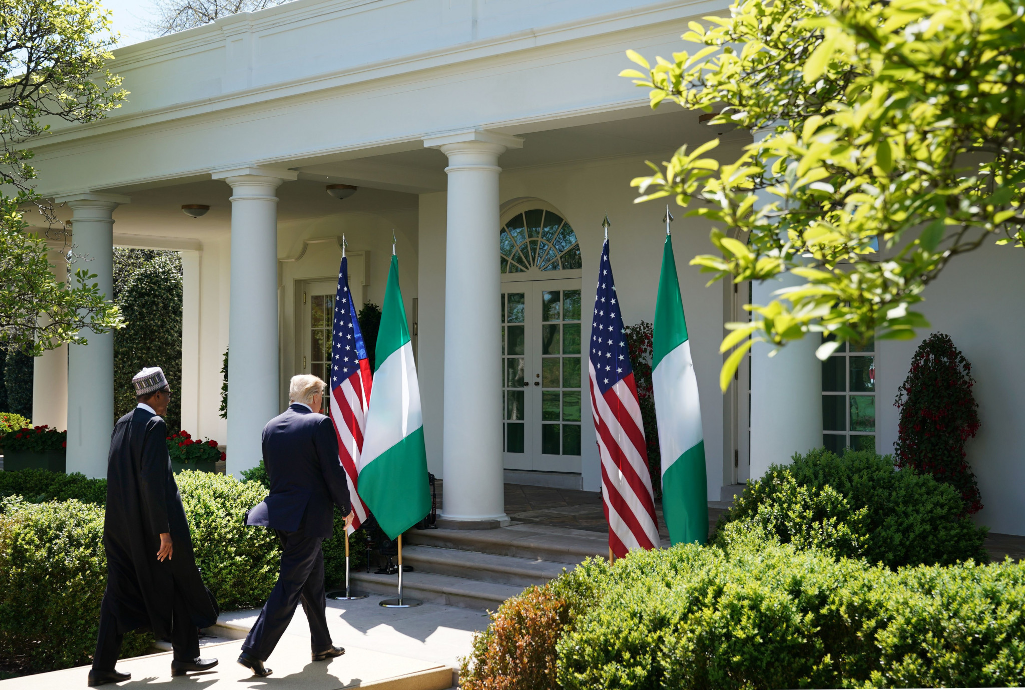 Donald Trump made the comment about the bid process for the 2026 FIFA World Cup during a joint press conference with Nigerian President Muhammadu Buhari at the White House ©Getty Images