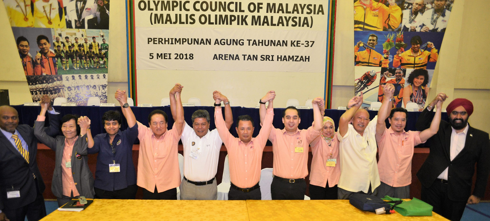 Newly elected Olympic Council of Malaysia officials celebrate following their election today ©Olympic Council of Malaysia/Facebook