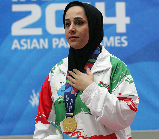 Sareh Javanmardi, seen at the 2014 Asian Para Games, added another gold medal to her collection today ©Iranian Paralympic Committee