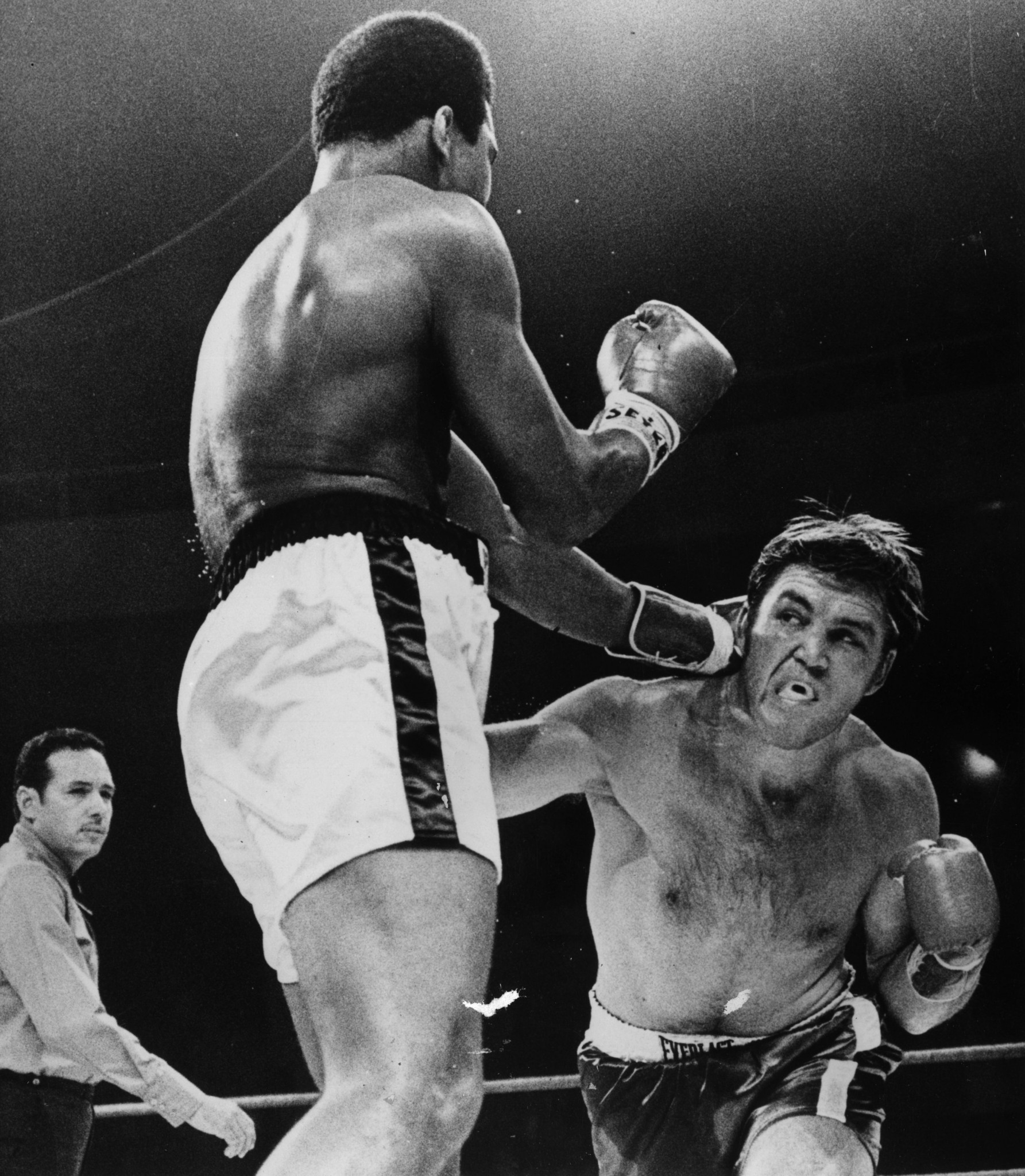 Muhammad Ali, centre, in the ring against Jerry Quarry in his comeback bout ©Getty Images