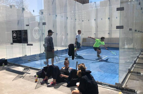 Action gets underway on the world's first public outdoor squash court, unveiled in New York City ©ASB Squash