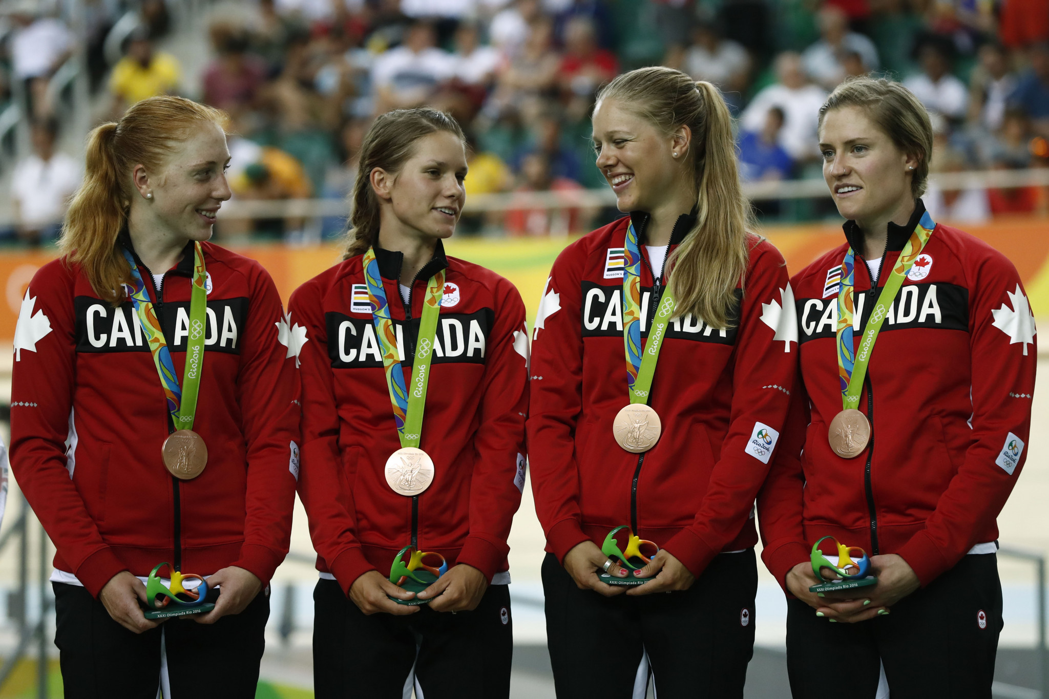Georgia Simmerling, far right, was part of Canada's bronze medal-winning track cycling team pursuit squad at Rio 2016 ©Getty Images