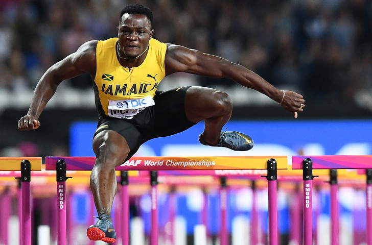 Omar McLeod, pictured en route to last year's 110m hurdles world title, will lead the challenge in tomorrow night's Diamond League race in Shanghai ©Getty Images  