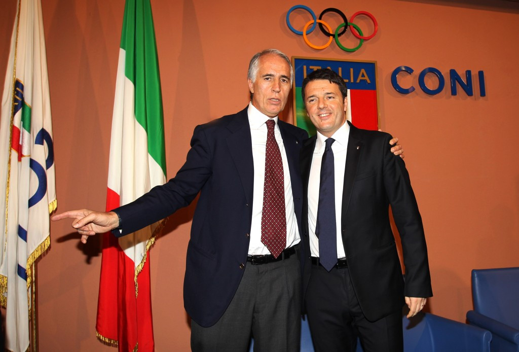 CONI President Giovanni Malago and Italian Prime Minister Matteo Renzi announce Rome's candidacy to host the 2024 Olympic Games