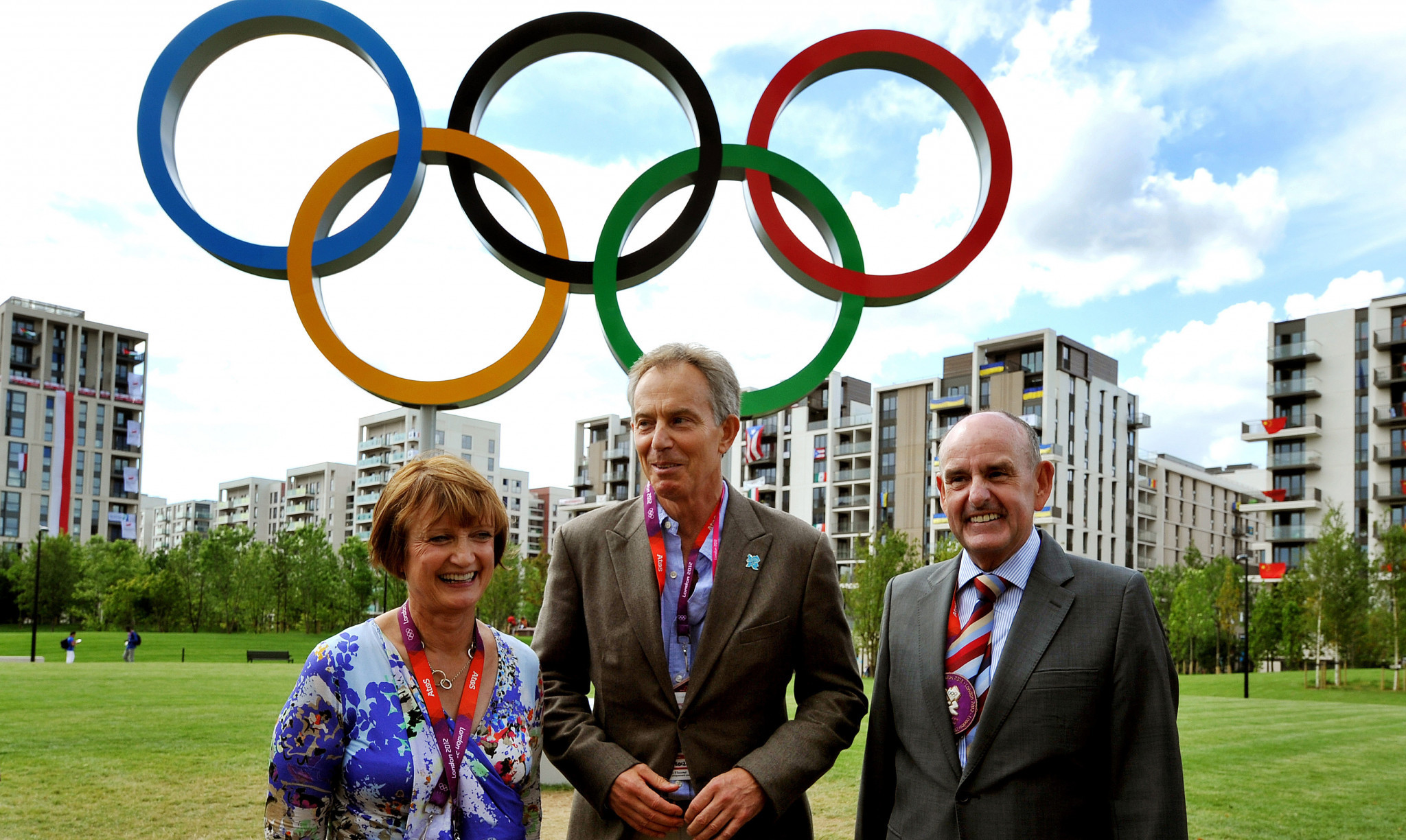 Dame Tessa Jowell, pictured here with former British Prime Minister Tony Blair and London 2012 Olympic Village Mayor Sir Charles Allen, helped bring the 2012 Olympic Games to London ©Getty Images