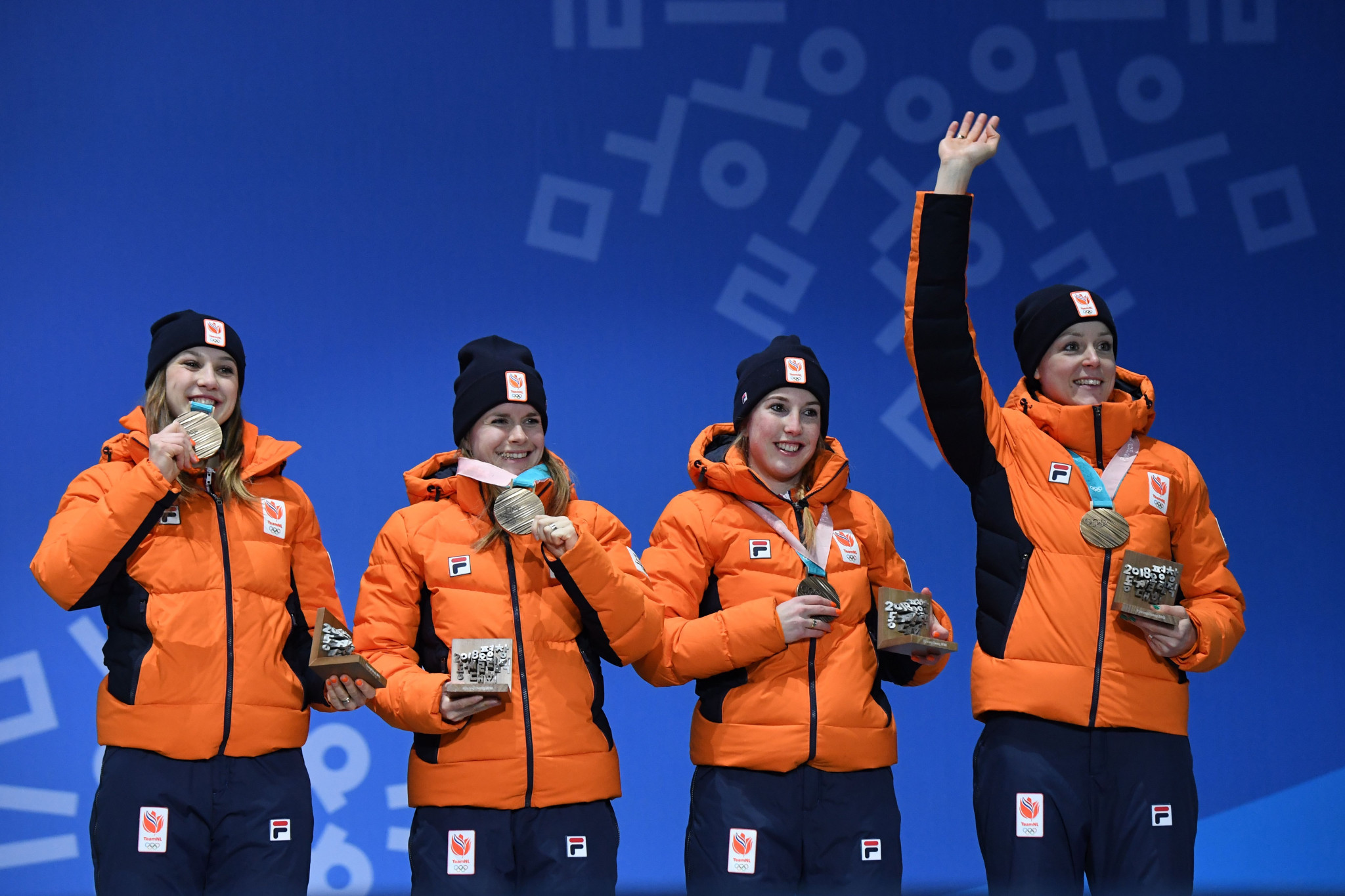 Yara van Kerkhof, second left, won two medals at Pyeongchang 2018 ©Getty Images