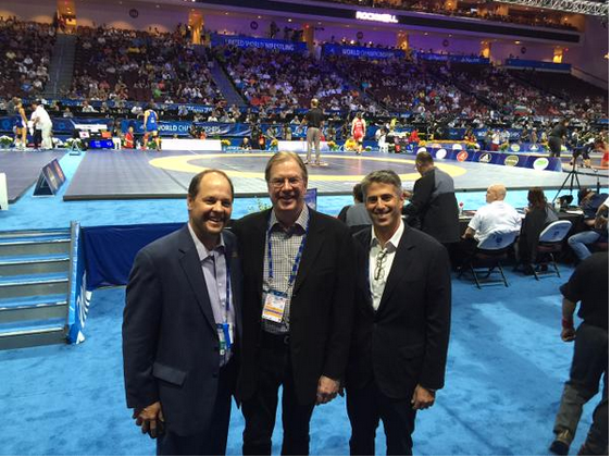 Los Angeles 2024 chairman Casey Wasserman (right) attended the World Wrestling Championships in Las Vegas ©Twitter