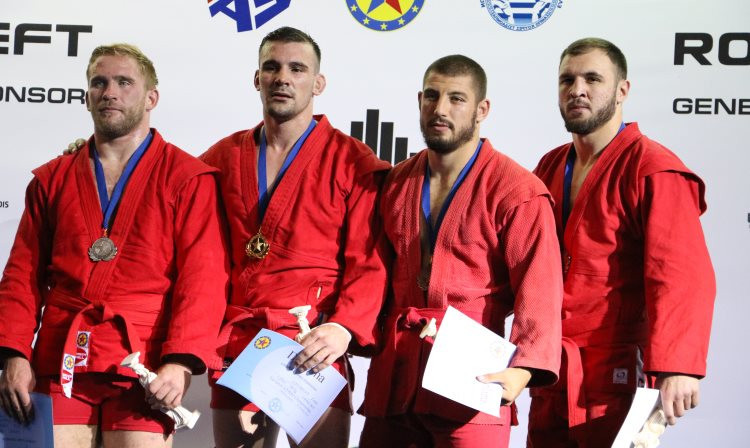 France's Louis Laurent, second from left, produced a superb performance to win the combat men's 90kg crown ©FIAS