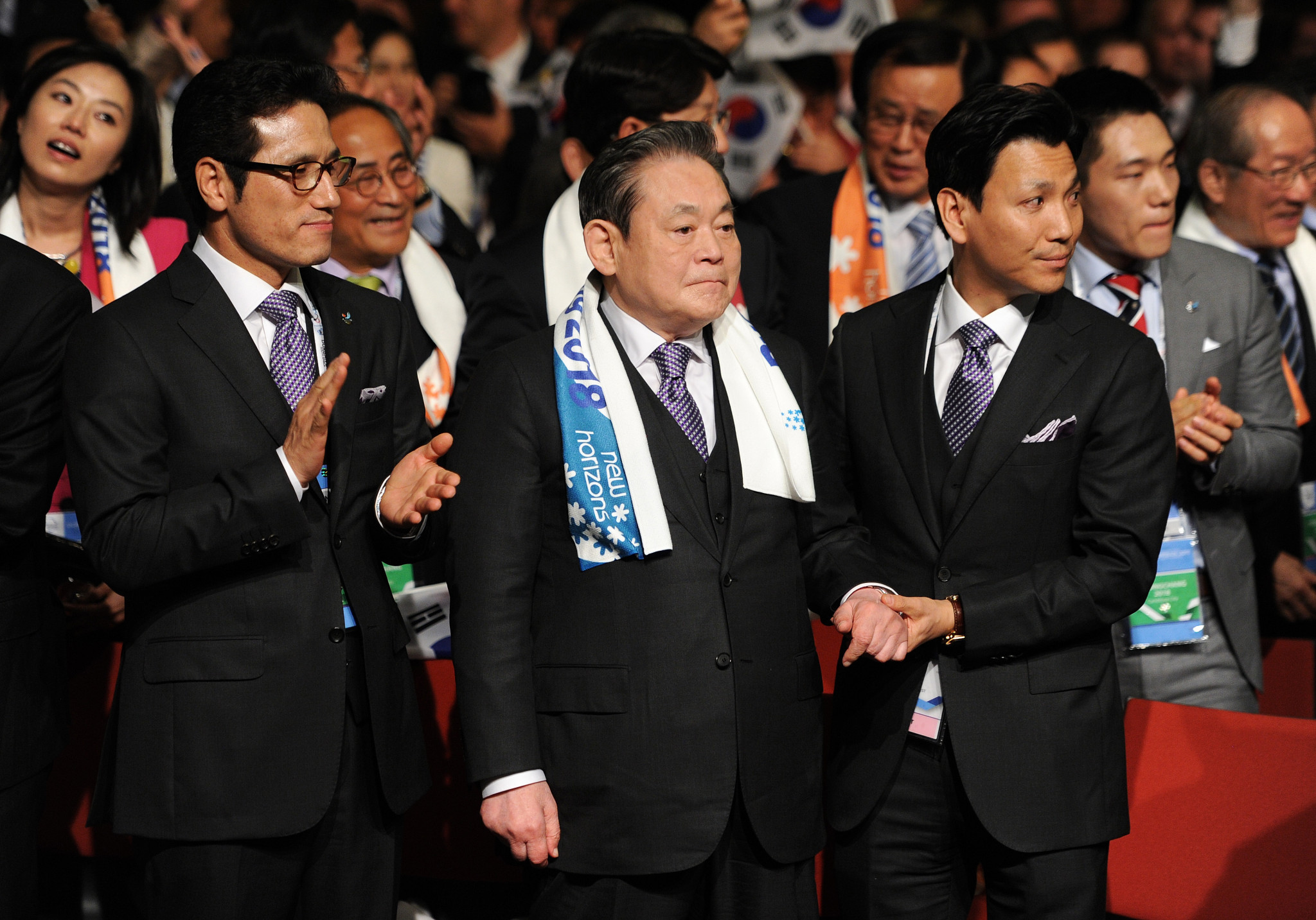 Lee Kun-hee, centre, was a key figure in Pyeongchang's successful Winter Olympic bid ©Getty Images