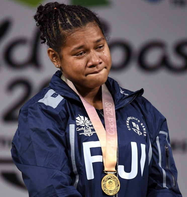 Eileen Cikamatana shows emotion after winning Gold Coast 2018 gold ©Getty Images