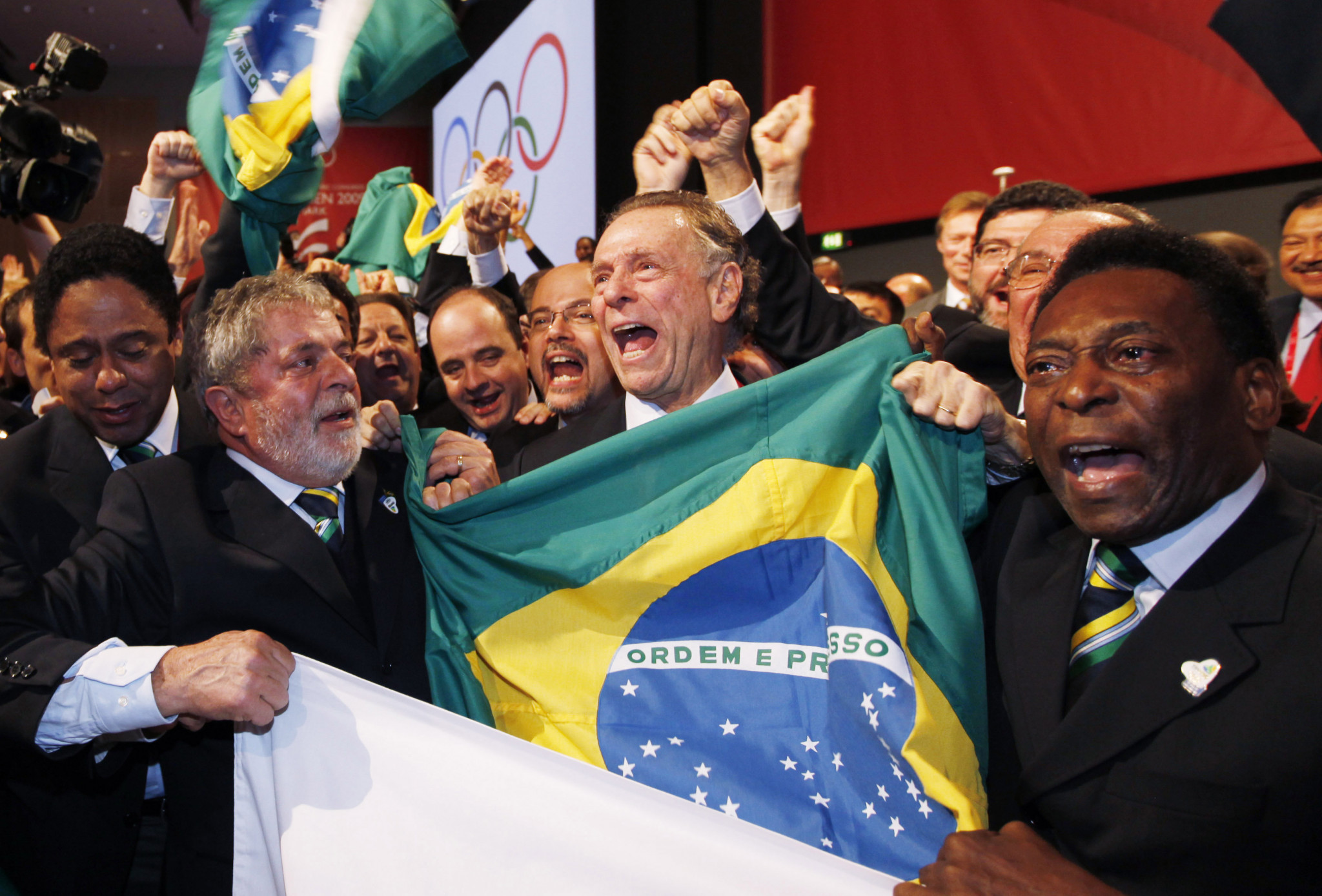 Pelé, right, pictured celebrating with figures including Carlos Nuzman and then-Brazilian President Luiz Inacio Lula da Silva when Rio was awarded the Olympics in Copenhagen in 2009 ©Getty Images
