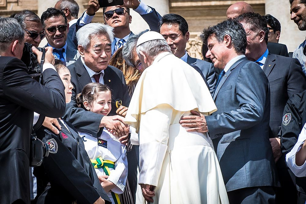 World Taekwondo demonstration team perform in front of the Pope