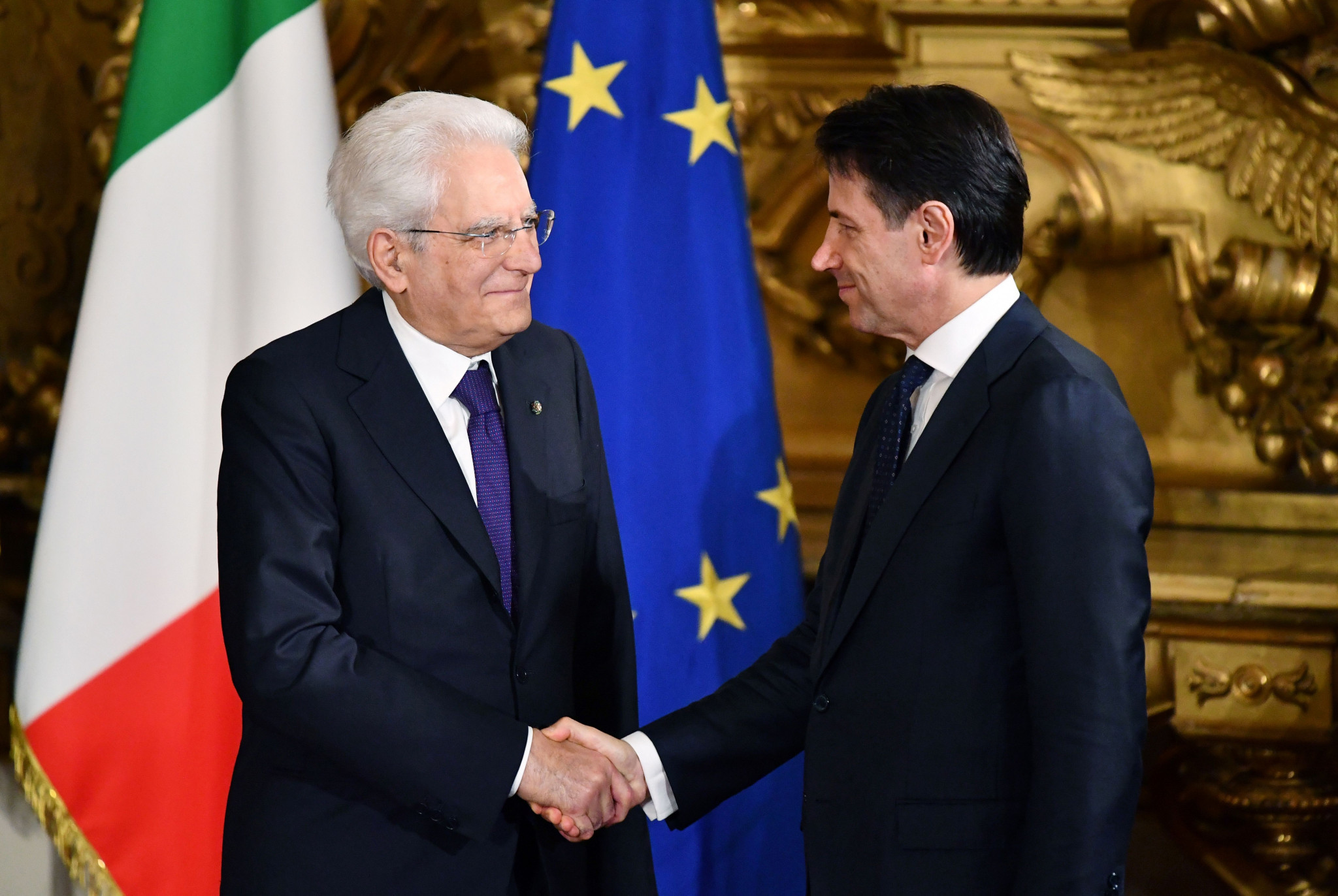 Giuseppe Conte, right, was sworn in as Italian prime minister yesterday ©Getty Images