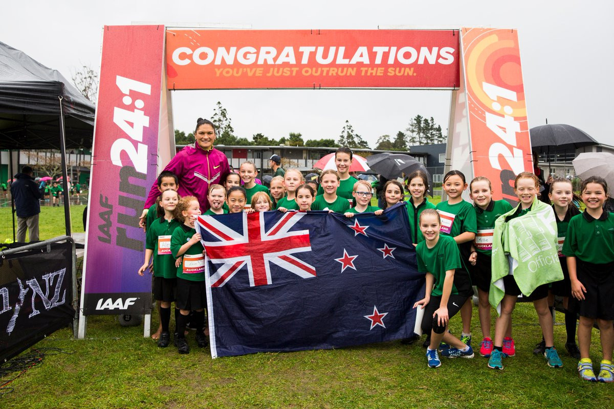 The event began in New Zealand with multiple shot put champion Valerie Adams ©IAAF 
