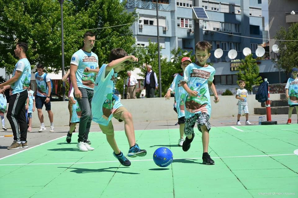 Children played football during the day in Pristina ©Kosovo Olympic Committee