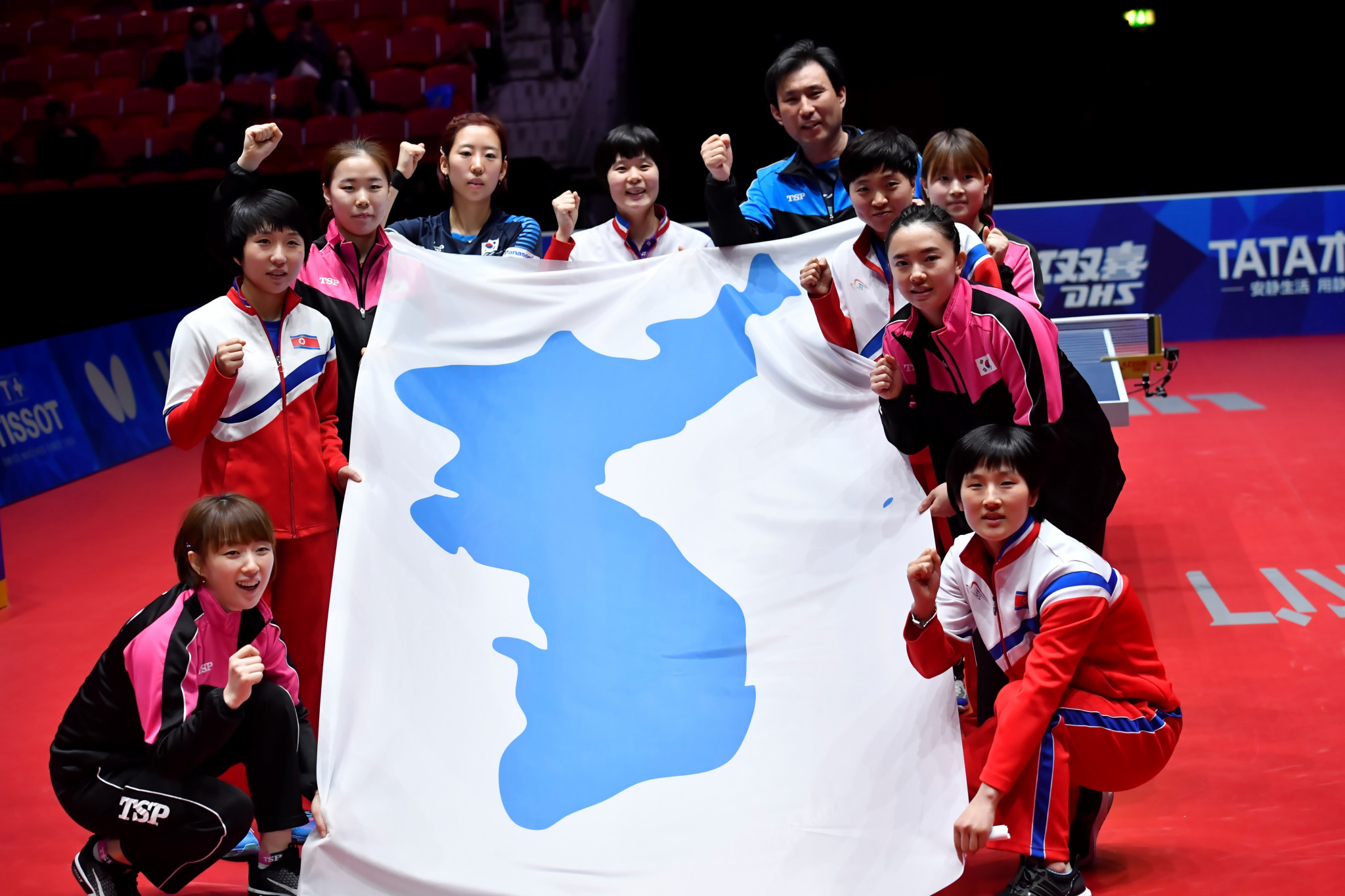 The joint Korean flag, seen here at the World Team Table Tennis Championships, will be used in Mongolia ©Getty Images