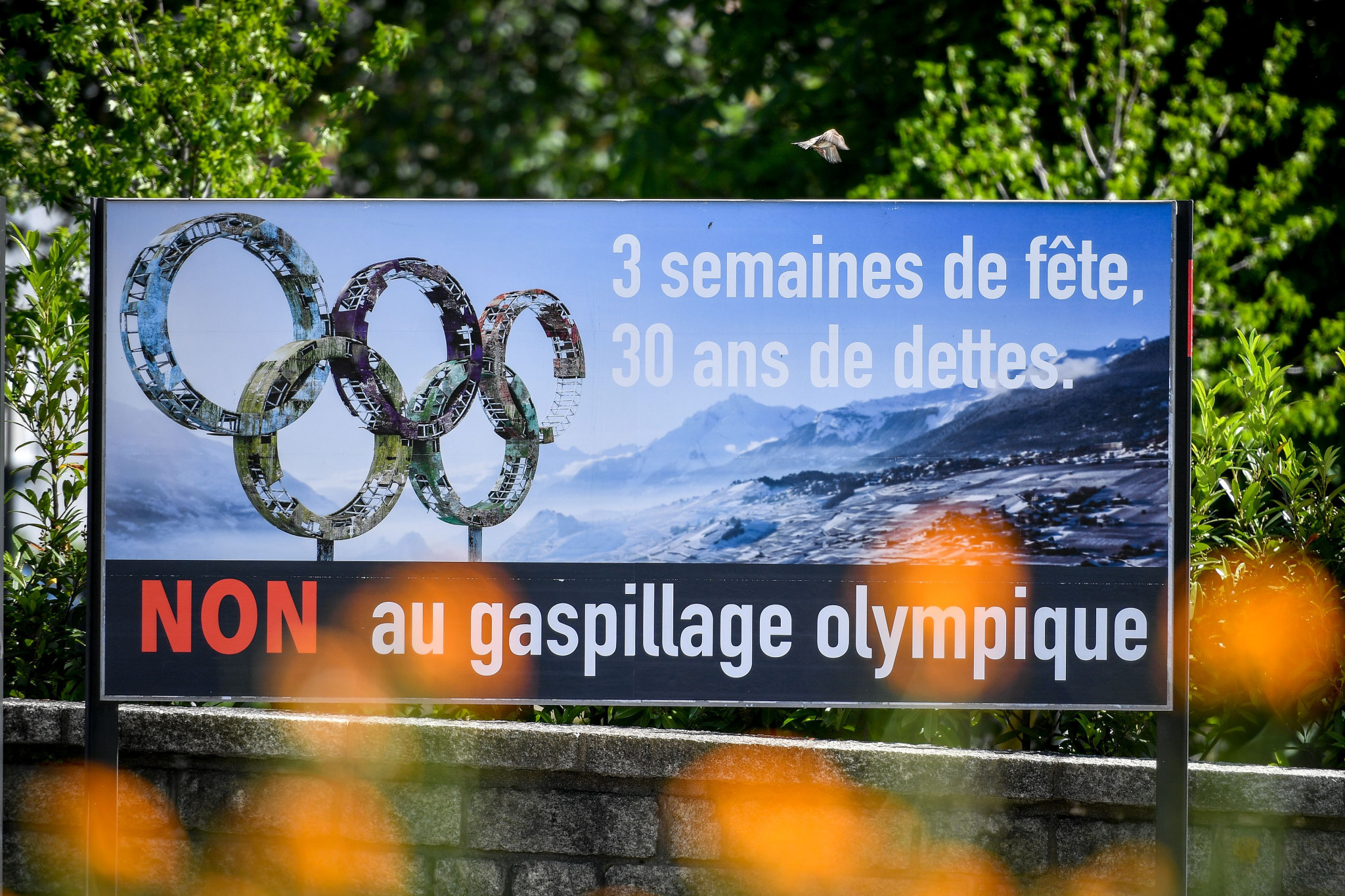 An advert by those opposed to the Sion 2026 bid ©Getty Images