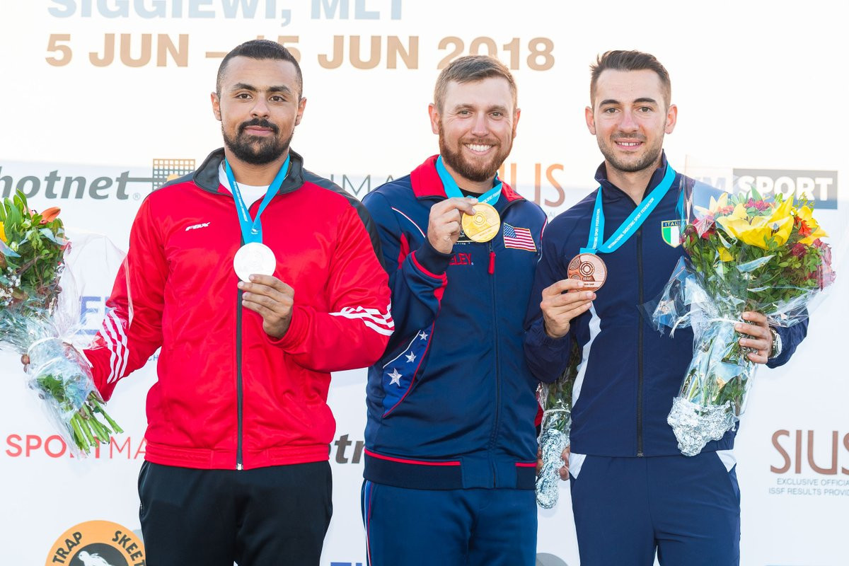American Vincent Hancock secured his third consecutive Shotgun World Cup gold medal ©ISSF
