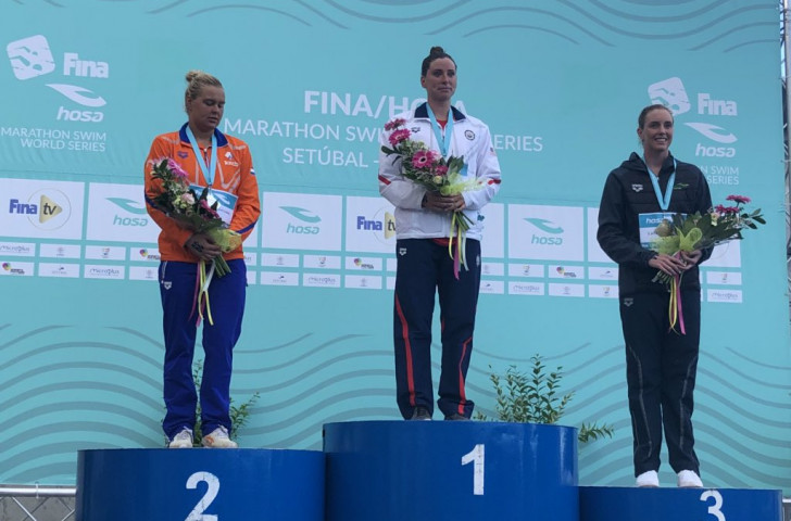 Haley Anderson of the United States won today's FINA Marathon World Series race in Setabul, Portugal ©FINA