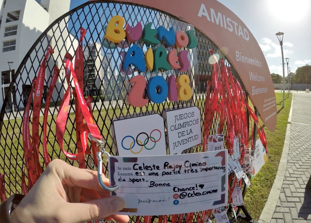 Schoolchildren leave messages of support for athletes competing at Buenos Aires 2018 at Youth Olympic Games Village