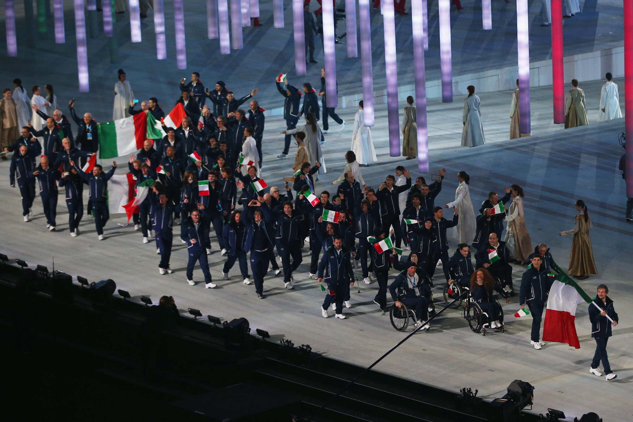 Andrea Chiarotti carried the Italian flag at the Opening Ceremony of the 2014 Paralympics in Sochi ©Getty Images