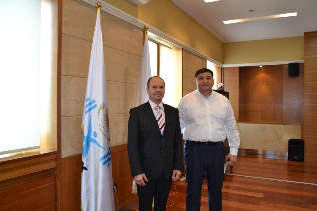 Kazakhstan Weightlifting Federation President Zhanat Tusupbekov, right, claims his country have already been punished enough for its multiple doping failures ©IWF