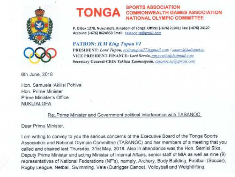 TASANOC have accused the Tongan Government and Prime Minister of interference in sport ©ITG