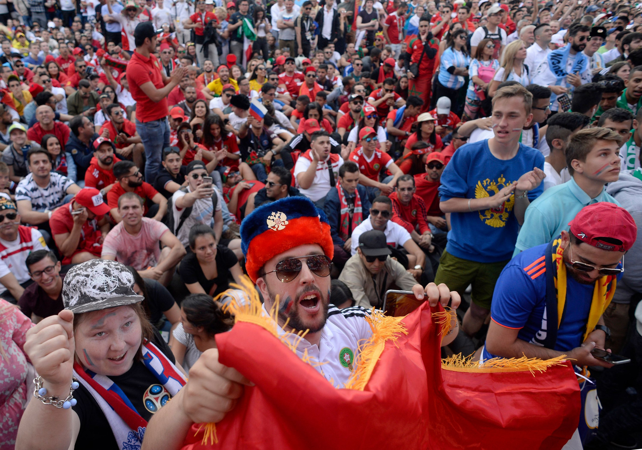 Fans from many different countries pictured watching the opening match in Saint Petersburg ©Getty Images