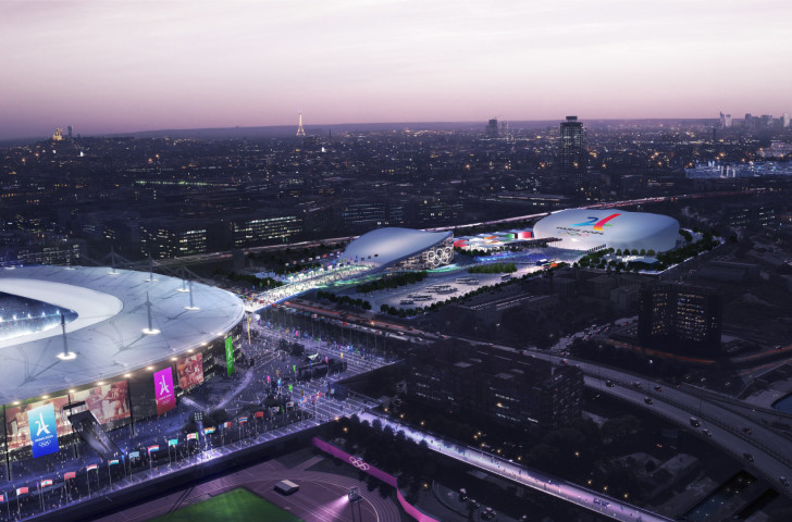 How the proposed aquatics venues will look at the Paris 2024 Games - with the larger structure on the right being temporary ©Paris 2024