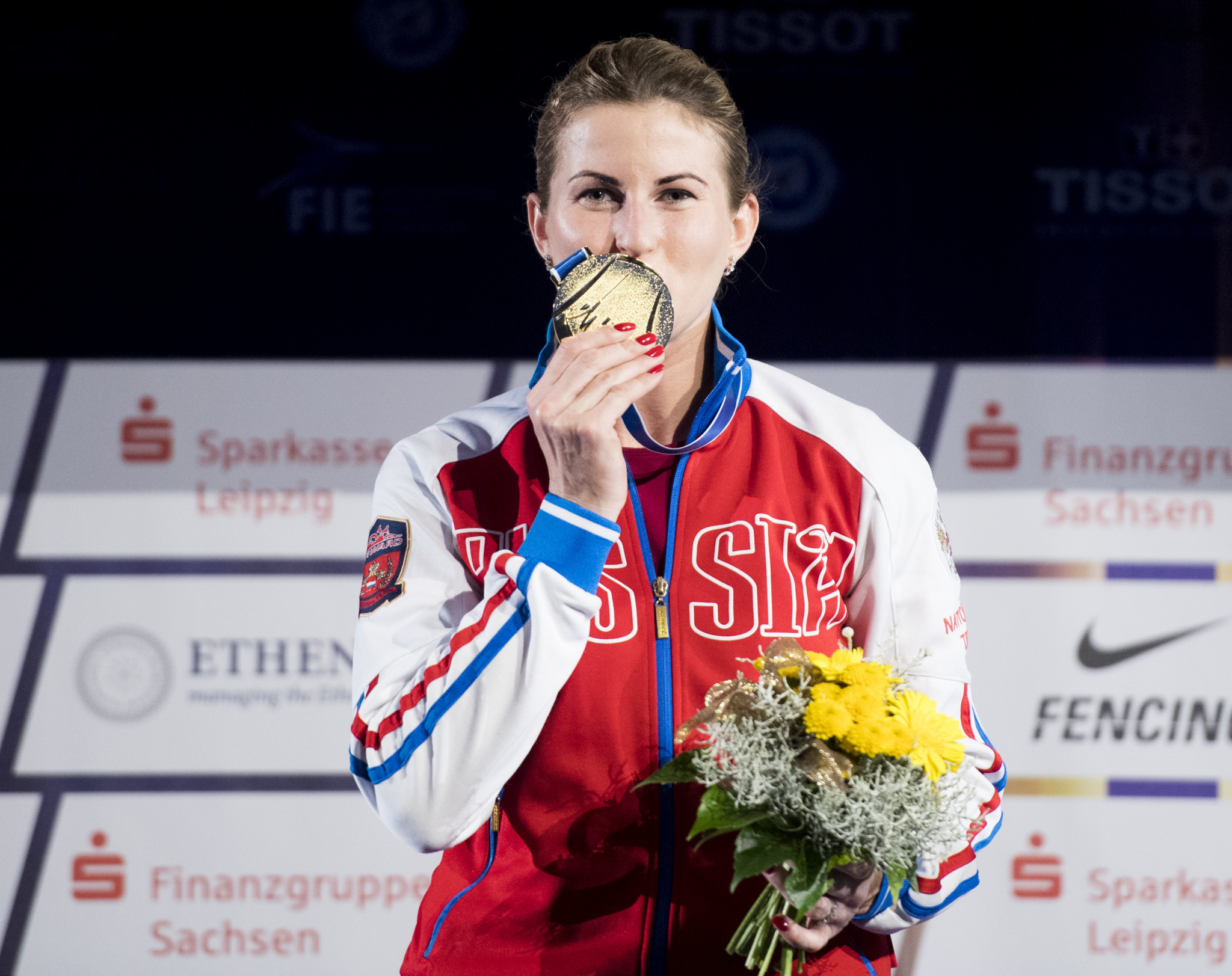 Russia's Rio Olympic champion Inna Deriglazova won the European women's foil title ©Getty Images