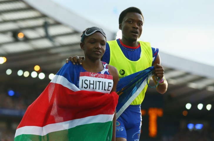 Namibia's Lahja Ishitile, pictured here at the Glasgow 2014 Commonwealth Games, took bronze in the women's 200m T11 final