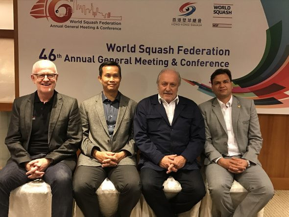 WSF President Jacques Fontaine, centre right, hopes the scheme will help in squash's quest to become an Olympic sport ©WSF
