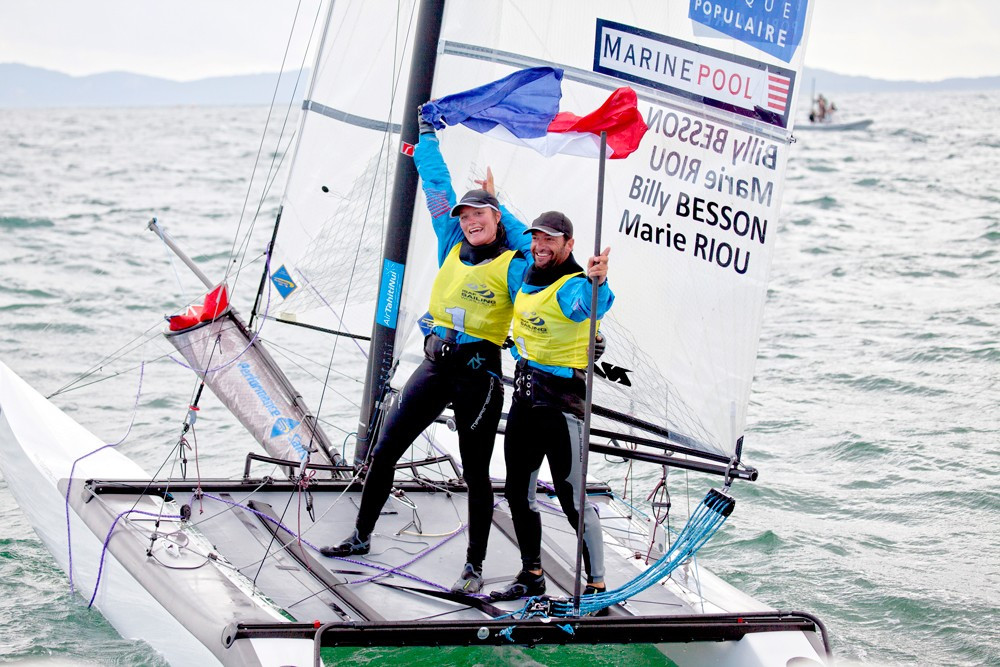 French duo Billy Besson and Marie Riou had already claimed gold the previous day and they rounded off their week in style by winning the Nacra 17 medal race