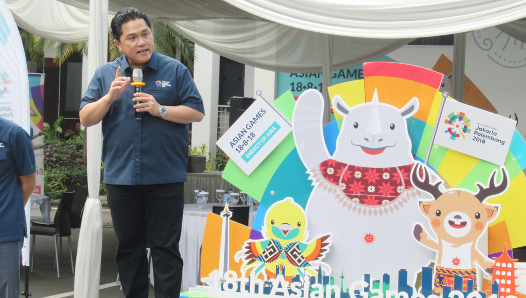 President of the Indonesia Asian Games Organising Committee Erick Thohir gave a rallying speech calling for unity among staff as the 2018 Asian Games draws ever closer ©OCA
