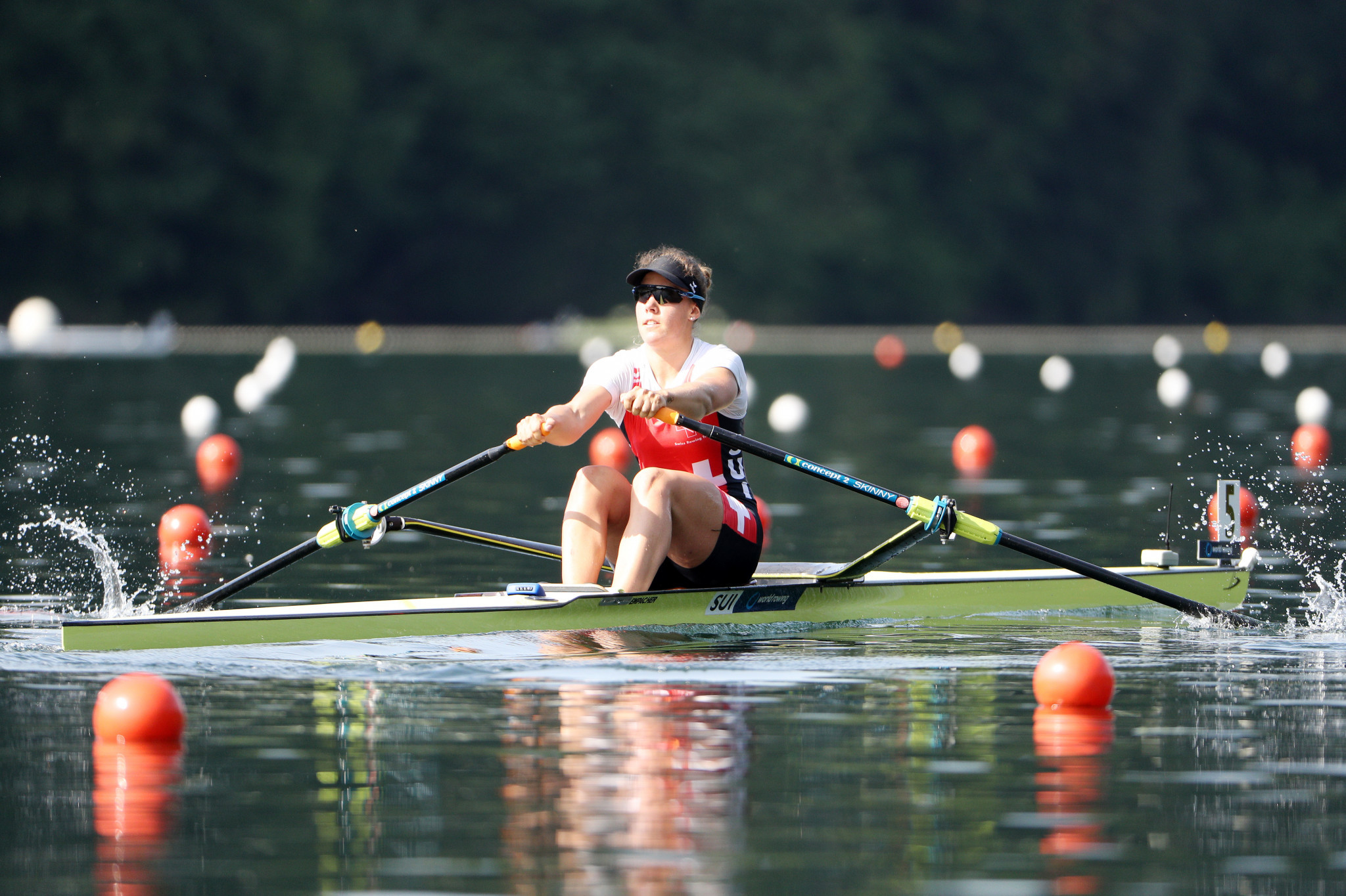 Switzerland’s Jeannine Gmelin took first place in her heat in the women's singles sculls ©Getty Images