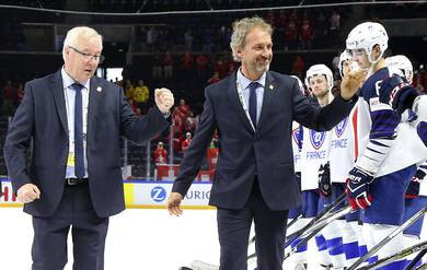 Pierre Pousse, right, has been named as the new head coach of the French men's under-20 ice hockey team ©IIHF