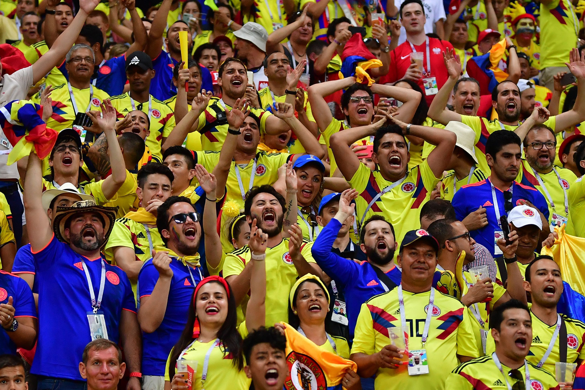 Colombia fans had plenty to celebrate after a comfortable 3-0 win over Poland ©Getty Images