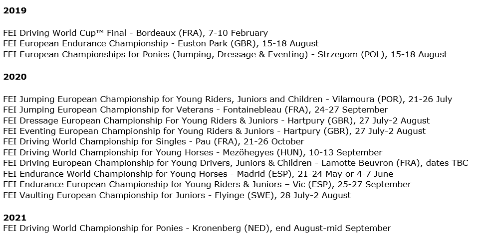 A number of events have been allocated by the FEI ©FEI